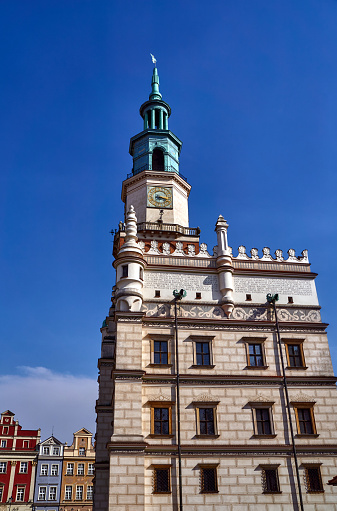 Renaissance town hall tower with clock in Poznan