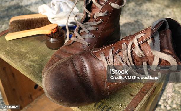 Brown Leather Boots Stock Photo - Download Image Now - Polishing, Work Boot, Ankle Boot