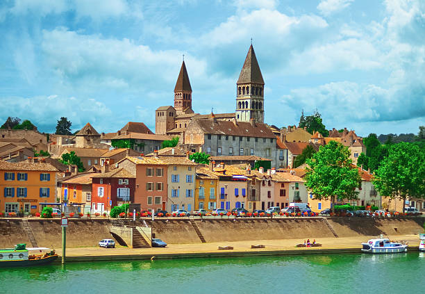 View of Tournus, a beautiful village of Burgundy stock photo