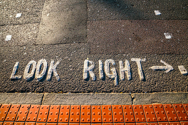 istock Look right sign in a London street 521087730