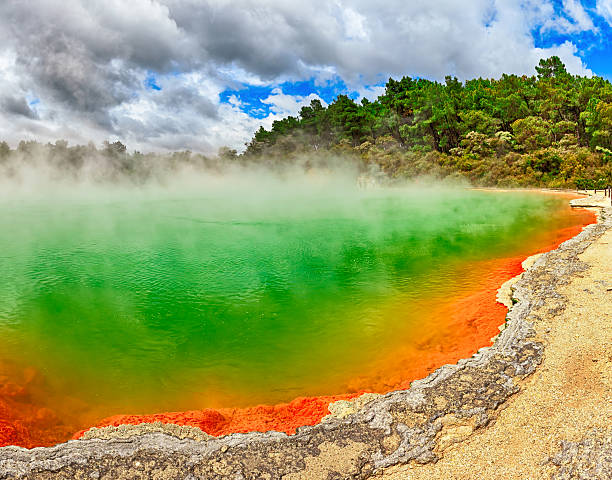 champán piscina, rotorua, nueva zelanda - crater rim fotografías e imágenes de stock