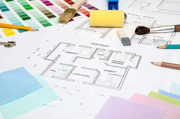 istock architectural drawing with paints, brushes and accessories 521088654