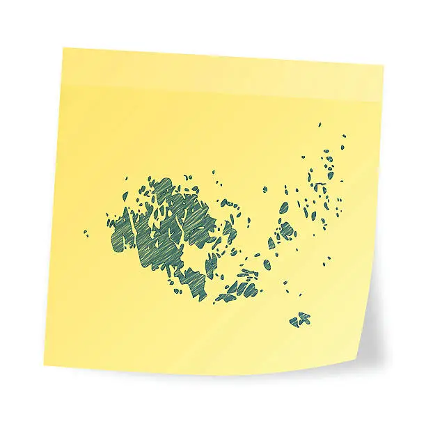 Vector illustration of Aland map on sticky note with scribble effect