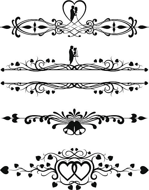 ilustraciones, imágenes clip art, dibujos animados e iconos de stock de una elaborada boda se desplaza - wedding invitation wedding greeting card heart shape
