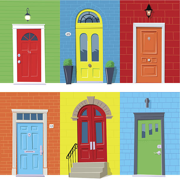 Front Doors Six colorful closed front doors. Global colors. door illustrations stock illustrations