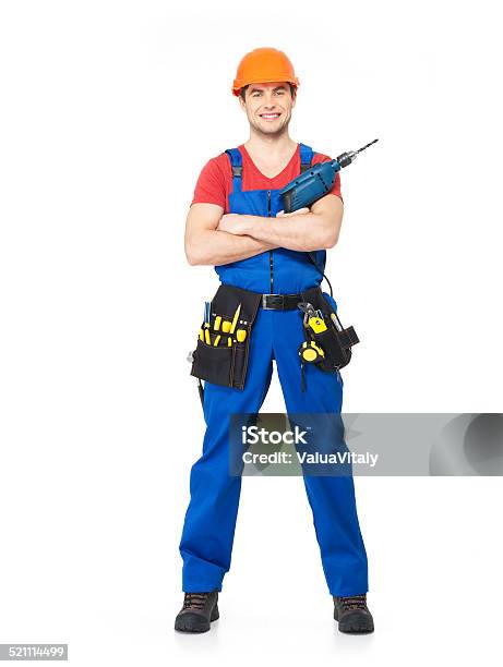 Handyman With Tools Full Portrait Isolated Stock Photo - Download Image Now - Adult, Adults Only, Beautiful People
