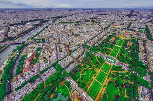 Bird's eye view of the city of Paris ,France ,  photographed from the eiffel tower