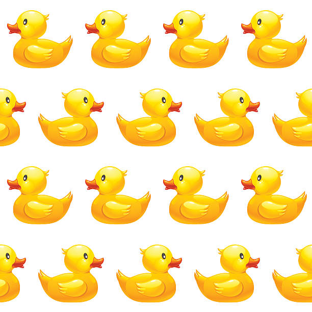 Seamless pattern with yellow rubber duck on white background Seamless pattern with yellow rubber duck on white background. Duck toy baby shower illustration water falling on white stock illustrations