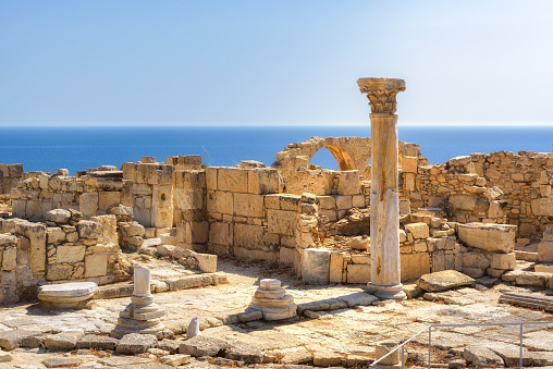 Ruinas del antiguo Kourion al anochecer, Limassol distrito. Chipre photo