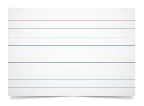 Blank notecard or index card with line rules. EPS 10 file. Transparency effects used on highlight elements.