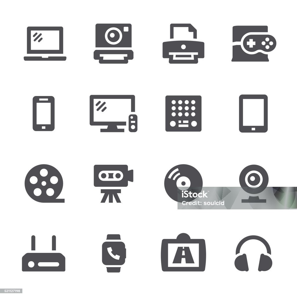 Multimedia icons Multimedia, devices, icon, icon set, smart phone, camera, headphones, technology Arts Culture and Entertainment stock vector