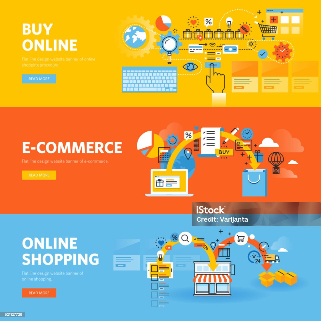 Satz von flach Linie Gestaltung web-Banner für online-shopping - Lizenzfrei Einkaufen Vektorgrafik