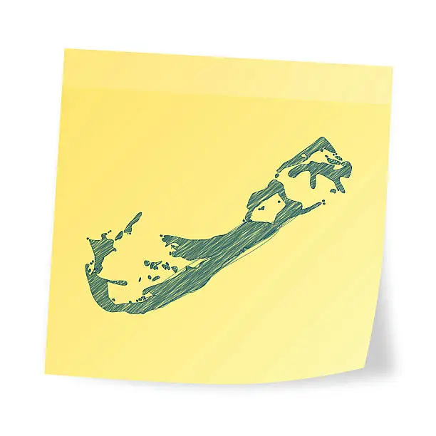 Vector illustration of Bermuda map on sticky note with scribble effect