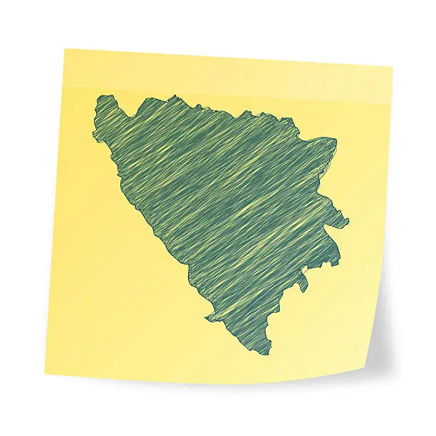 Vector illustration of Bosnia and Herzegovina map on sticky note with scribble effect