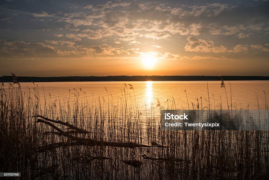 Golden sunset at Lake Ammersee Ammersee Bavaria near Munich Woerthsee Stock Photo