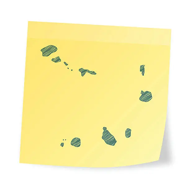 Vector illustration of Cape Verde map on sticky note with scribble effect