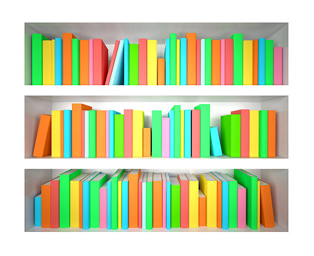 istock Colorful books on bookcase shelves, white background 521133667