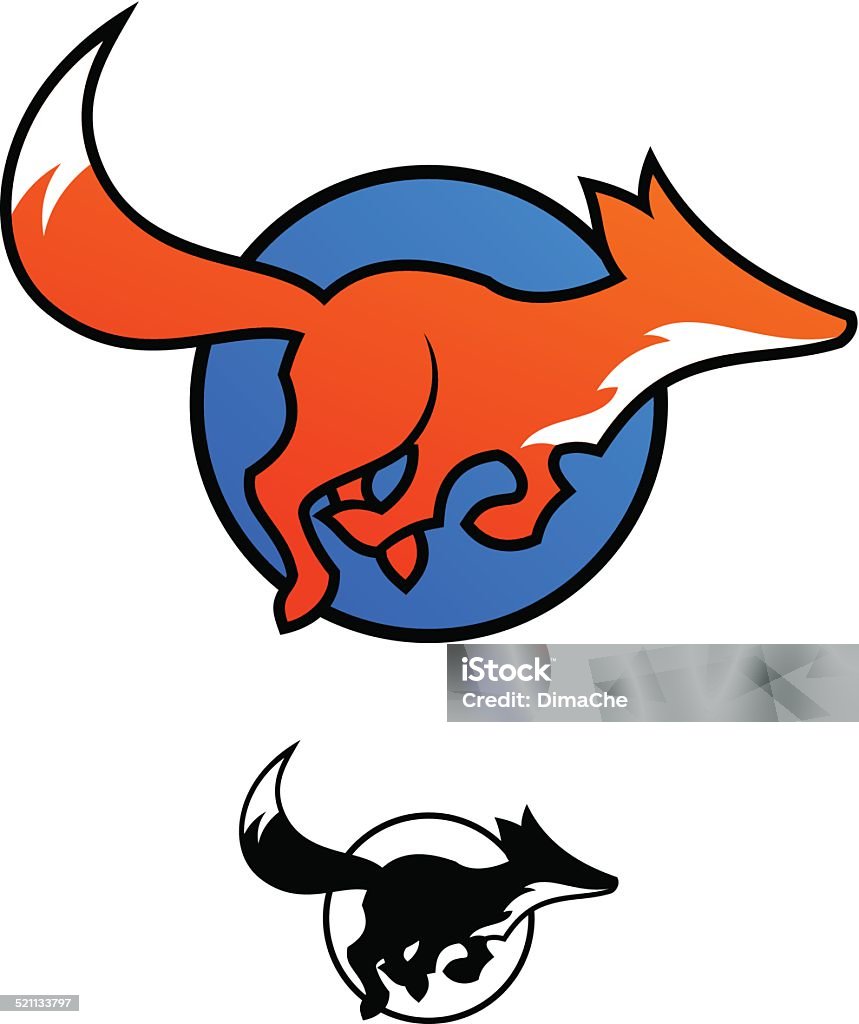 Running fox mascot Running fox mascot in color and black variants. Fox stock vector