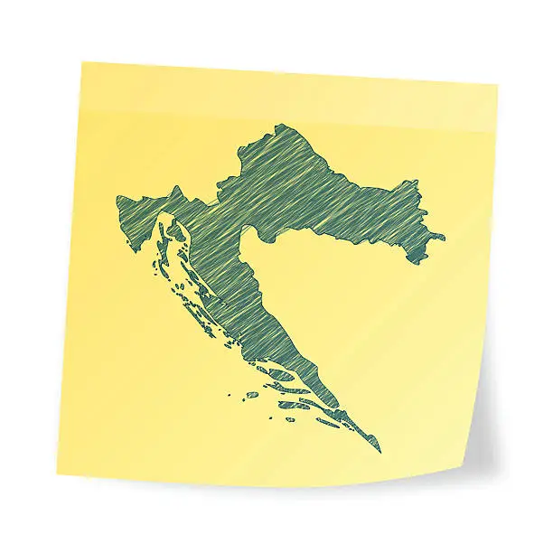 Vector illustration of Croatia map on sticky note with scribble effect