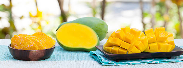 istock Fresh and dried mango fruit with smoothie juice Copy space 521135426