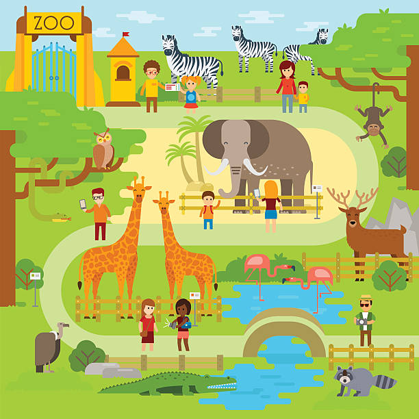 ilustraciones, imágenes clip art, dibujos animados e iconos de stock de zoológico de elemento - cartoon monkey animal tree