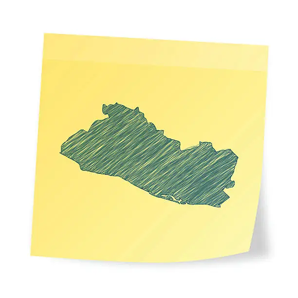 Vector illustration of El Salvador map on sticky note with scribble effect