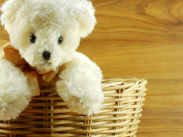 istock teddy bear in the basket with wooden background 521138538