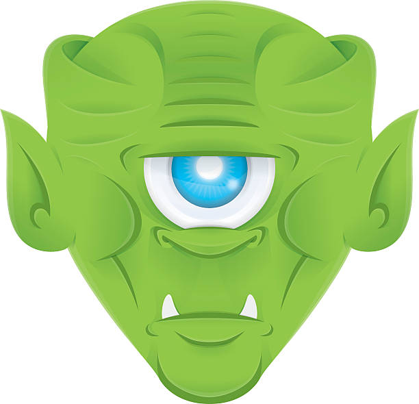 illustrazioni stock, clip art, cartoni animati e icone di tendenza di alieno un mostro occhi cycplope spaventose creatura testa verde - green monster
