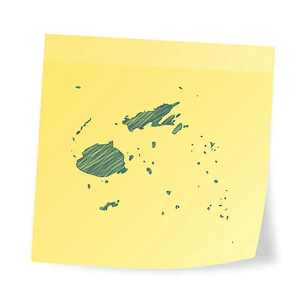 Vector illustration of Fiji map on sticky note with scribble effect
