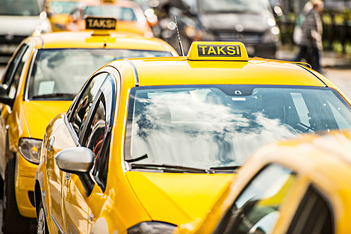 Yellow taxis in Istanbul, Turkey