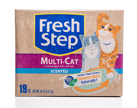 Miami, USA - September 17, 2014: Fresh Step Multi-Cat Scented Scoopable Litter, isolated on white