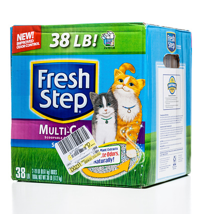 Miami, USA - September 17, 2014: Fresh Step Multi-Cat Scented Scoopable Cat Litter box, isolated on white