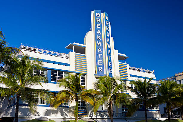 The Esplendor Hotel Breakwater South Beach Miami, Florida, USA - October 25, 2014:  The Esplendor Hotel Breakwater on Ocean Drive in South Beach, Miami, Florida. groyne stock pictures, royalty-free photos & images