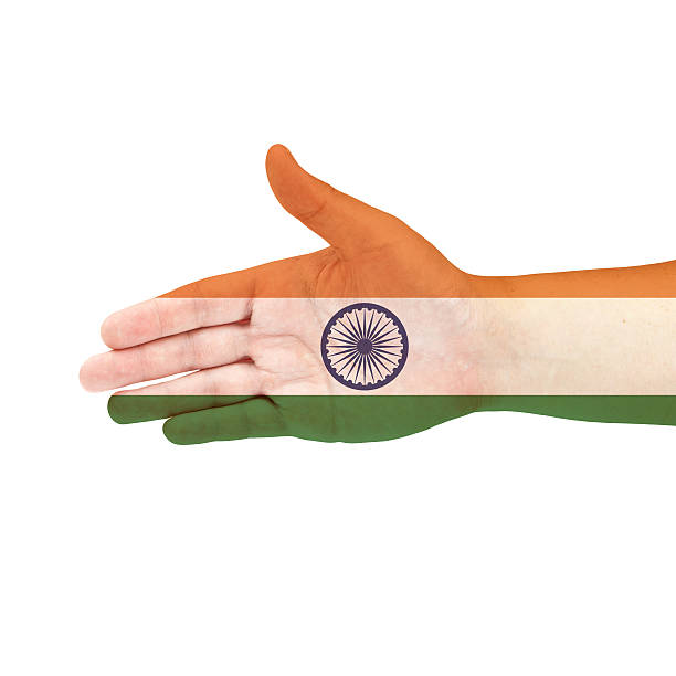istock India flag on hand isolated on white background 521157261