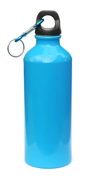 botella de agua azul - water bottle bottle steel stainless steel fotografías e imágenes de stock