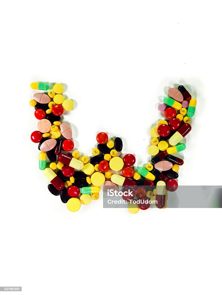 Colorful Drug Alphabet "W" Colorful drug character "W", white isolate, studio shot. Alphabet Stock Photo