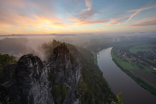 istock Saxon Switzerland view from Bastei to Raten and Elbe river 521183775