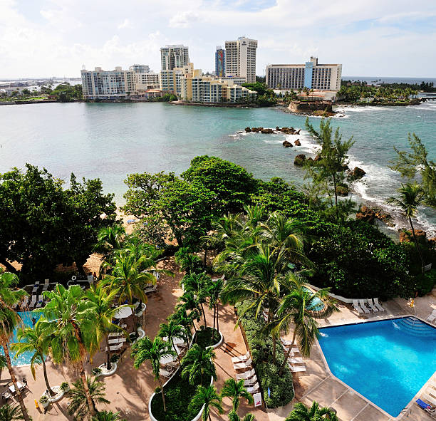 San Juan, Puerto Rico - October 15, 2013: The waterfront of San Juan leading to Condado Plaza and the many hotels that share the coastline