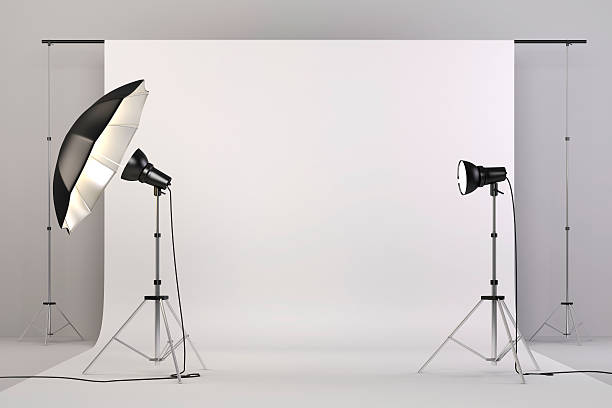 3 d スタジオ形式の照明、白背景 - accent wall ストックフォトと画像