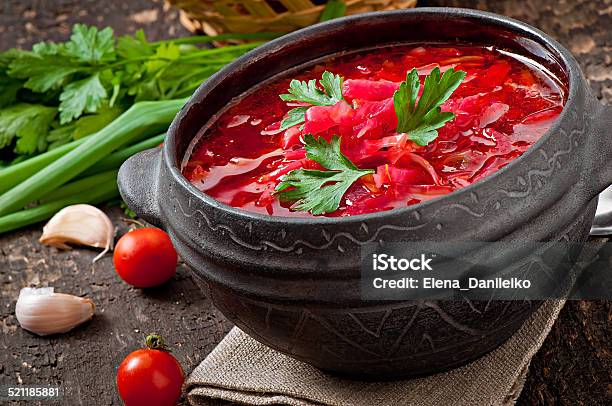 Traditional Ukrainian Russian Vegetable Borsch Stock Photo - Download Image Now - Appetizer, Beet, Borscht