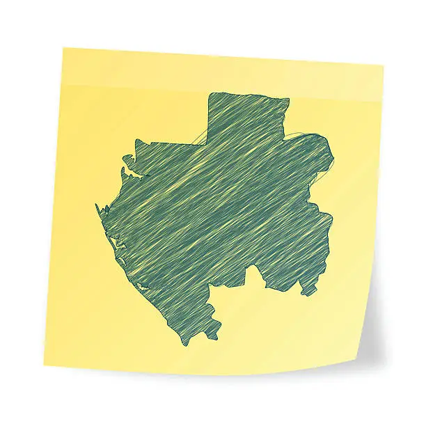 Vector illustration of Gabon map on sticky note with scribble effect