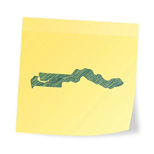 Vector illustration of Gambia map on sticky note with scribble effect