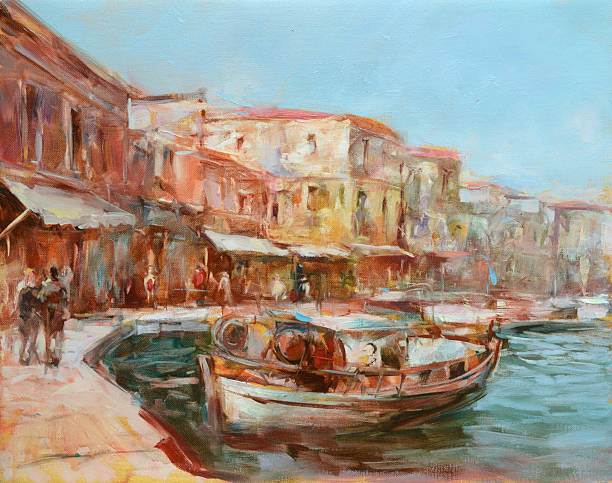 istock Boats on the island harbor,handmade painting 521198296