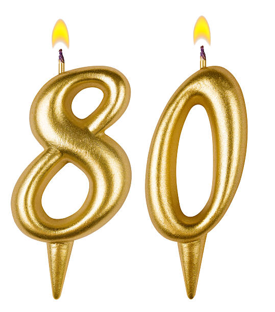 istock Birthday candles number eighty isolated on white background 521199603