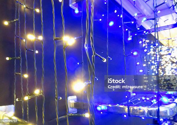 Image Of Defocused Blue And White Christmas Lights Background Bokeh Stock Photo - Download Image Now