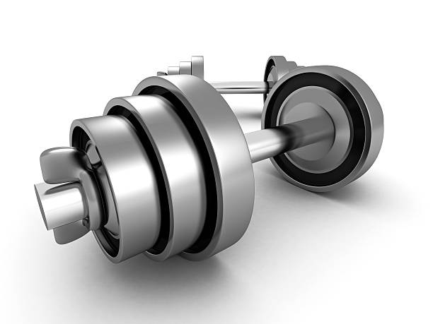 istock two heavy shiny metallic barbells on white background 521200347