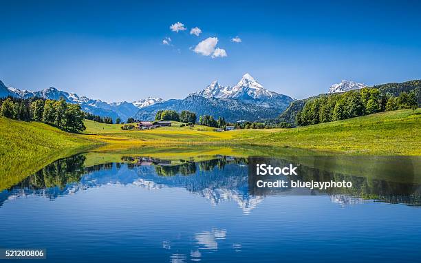 Idyllic Summer Landscape With Clear Mountain Lake In The Alps Stock Photo - Download Image Now