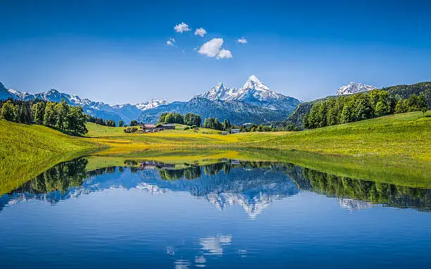 Photo of Idyllic summer landscape with clear mountain lake in the Alps