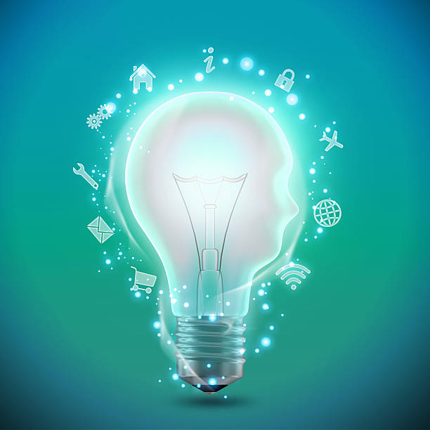 istock lamp in the form silhouette of head surrounded by icons. 521201387