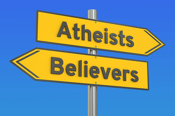 istock atheists or believers concept on the signpost, 3D rendering 521201532